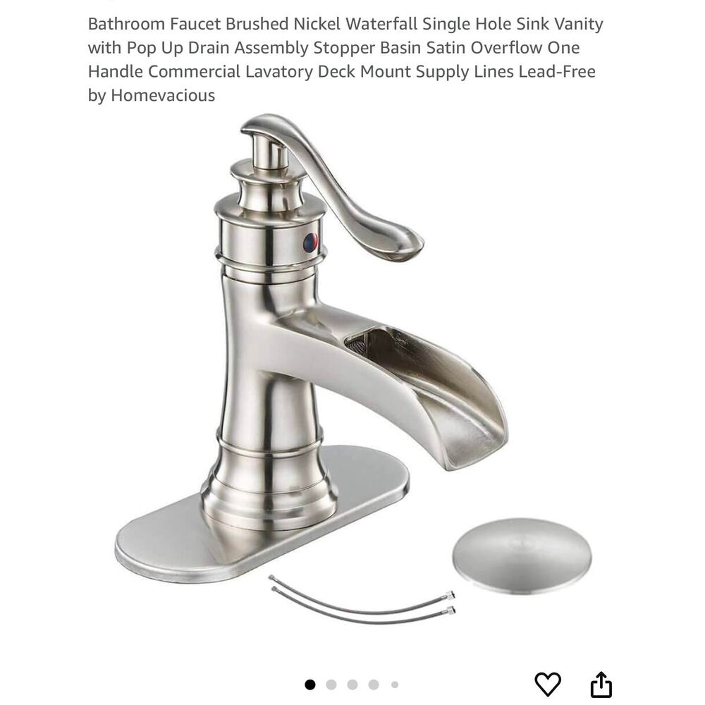 Bathroom Faucet Brushed Nickel Waterfall Single Hole Sink Vanity w/ Pop Up Drain